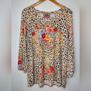 Johnny Was Cheetah Puff Sleeve Top, Size XL